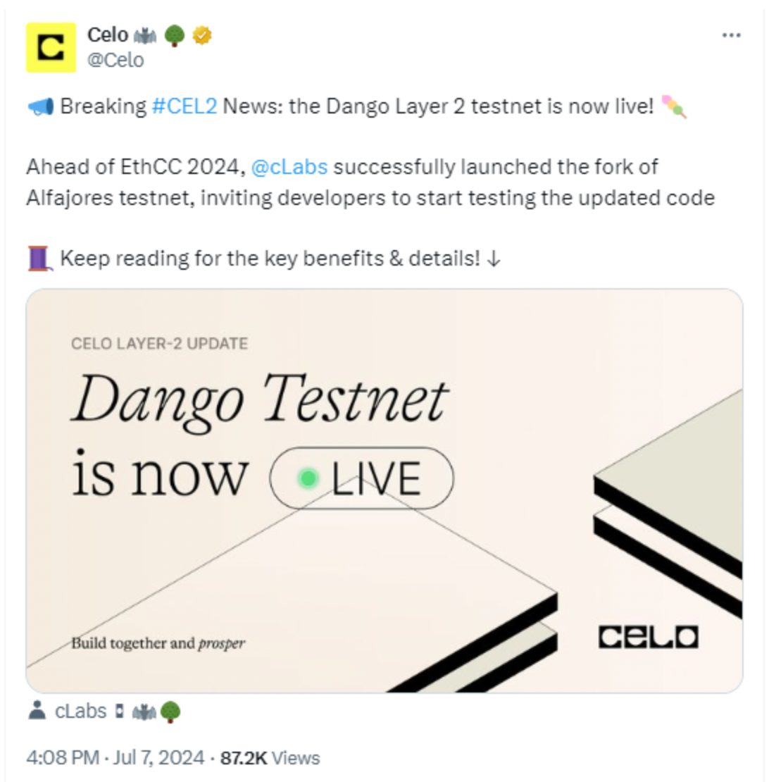 二层测试网Dango上线,Celo大利好? 二层测试网Dango上线,Celo大利好?